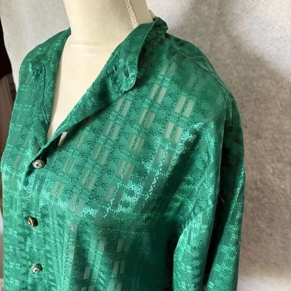 Virgola Italia Shirt Medium Green ShortSleeve Button Up Geometric Collared Retro - Picture 3 of 9